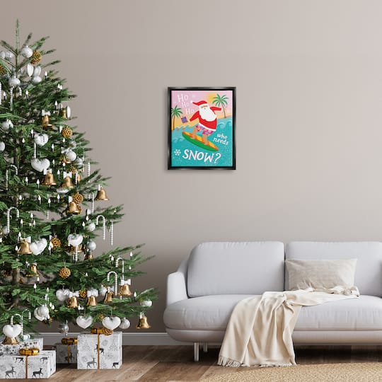 Stupell Industries Who Needs Snow Surfing Santa Framed Floater Canvas Wall Art